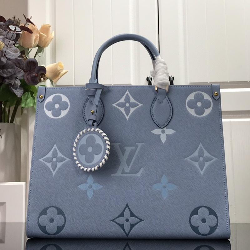 LV Handbags Tote Bags M45718 Full Leather Embossed Gradient Summer Blue